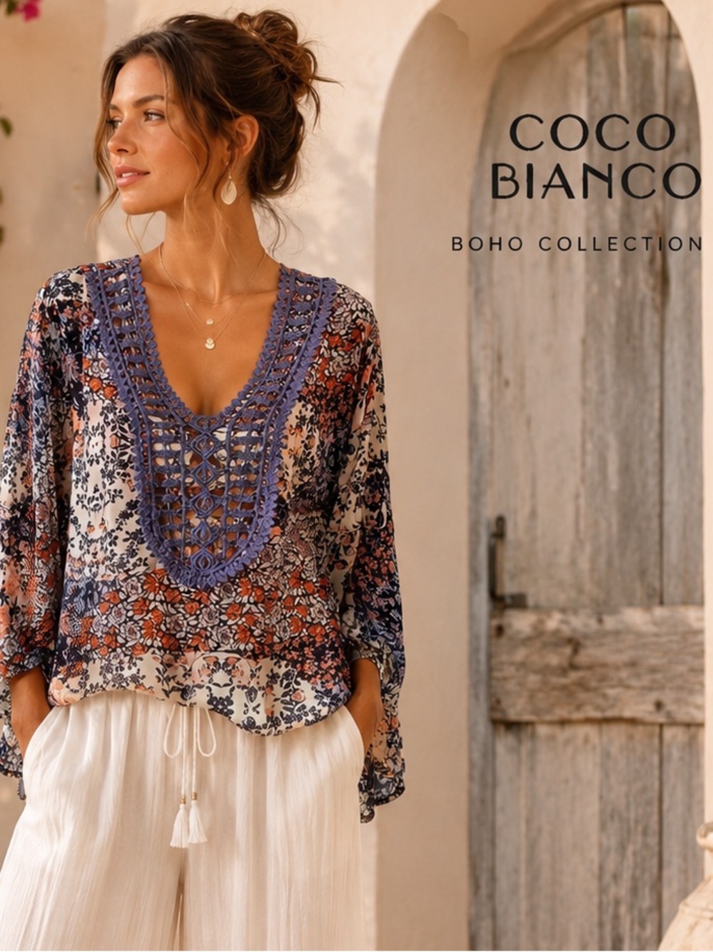 Coco Bianco,Boho, Floral,Crochet-Front Top Sz Small,Completely Lined,EUC,Size S